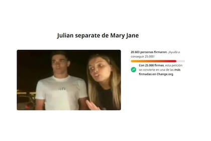 La colecta de firmas que una persona inició en Change.org para Julián Álvarez se separe de Emilia Ferrero