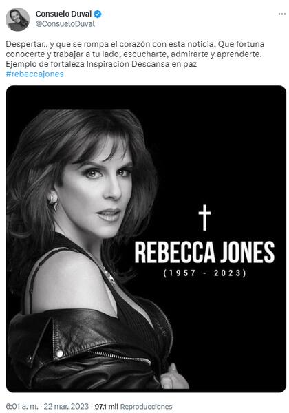 La comediante Consuelo Duval mostró su sentir en su cuenta de Twitter