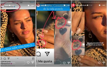 La comparación del tatuaje de Wanda Nara que se hizo en 2013 y la M que se colocó la China en una de sus uñas