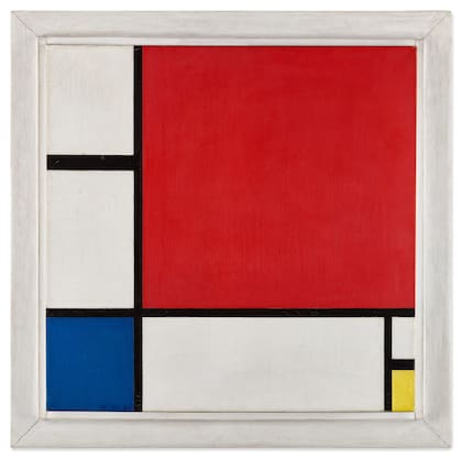 La Composición No. II es una de las tres únicas pinturas que presentan un cuadrado rojo dominante en la parte superior derecha