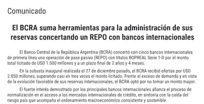 La comunicación oficial del primero de los tres vigente