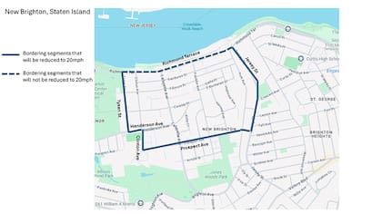 La comunidad de New Brighton, adyacente a la terminal del ferry, operará bajo el nuevo esquema de 20 mph en sus vías internas