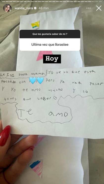 La conductora mostró la carta que le escribió su hija Isabella que la hizo llorar (Foto: Instagram @wanda_nara)
