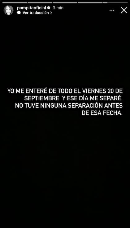 La confirmación de Pampita a través de sus historias de Instagram. Foto: captura