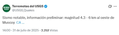 La confirmación del USGS sobre el sismo notable en Muscoy