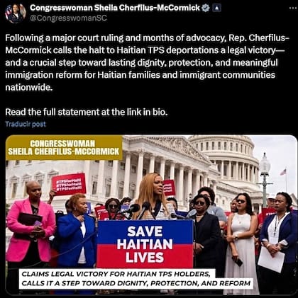 La congresista Sheila Cherfilus-McCormick celebró el bloqueó de las deportaciones para haitianos con TPS
