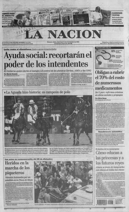 La conquista del Argentino Abierto y de la Triple Corona por La Aguada fue bien visible en la portada de LA NACION del 21 de diciembre de 2003.