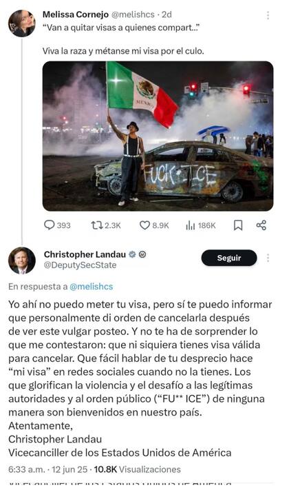 La consejera estatal fue el objeto de debate tras su posicionamiento sobre las protestas contra ICE en Los Ángeles. Foto: Captura de pantalla vía X