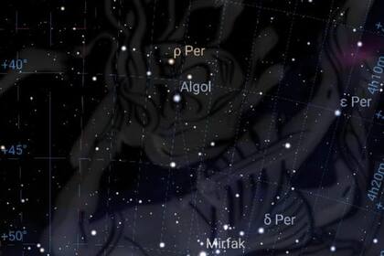 La constelación de Perseo y su estrella más brillante, Algol, un conjunto de estrellas que pertenece mayormente al cielo del hemisferio norte