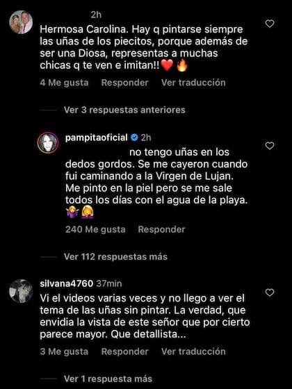 La contundente respuesta de Pampita a un usuario que la criticó por las uñas