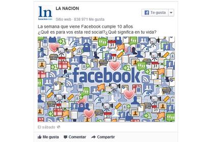 La convocatoria de LA NACION en la página oficial de Facebook