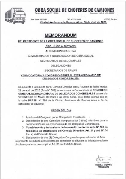 La convocatoria de Moyano a los directivos de la obra social de los camioneros
