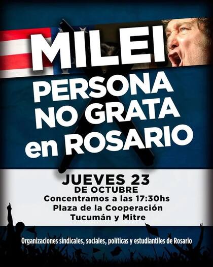 La convocatoria para esta tarde en Rosario, a metros donde Milei cerrará su campaña.