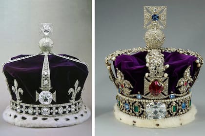La corona de la Reina Madre, con el Koh-i-noor y la del Estado Imperial, con el Cullinan II.
