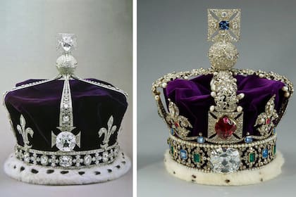 La corona de la reina Isabel, con el Koh.i-noor y la del Estado Imperial, con el Cullinan II.