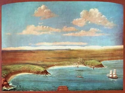 La costa de Mar del Plata a mediados del siglo XIX, según el mural de Coppini. Fue enviado a hacer por Eduardo Peralta Ramos, hijo de Patricio.