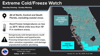La costa oeste de Florida espera las temperaturas más bajas durante la madrugada del domingo