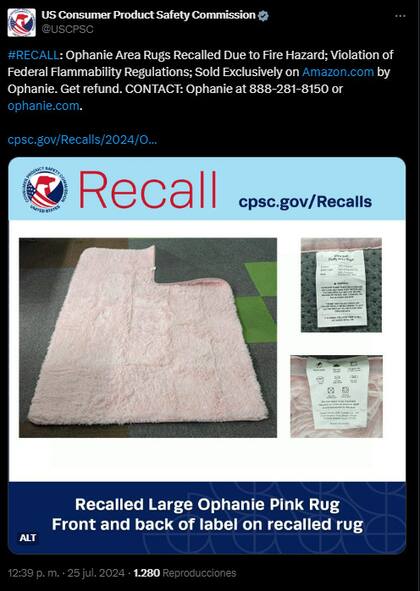 La CPSC lo anunció vía X (ex Twitter)