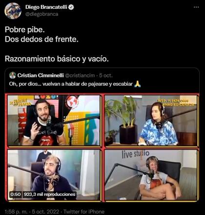 La crítica de Diego Brancatelli a Nicolás Occhiato a través de Twitter