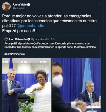 La crítica de Juana Viale a Juan Cabandié.