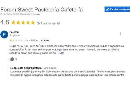La crítica de la clienta Paloma contrasta con el puntaje en promedio que tiene la confitería cuyo dueño le pidió a la mujer "educación y respeto"