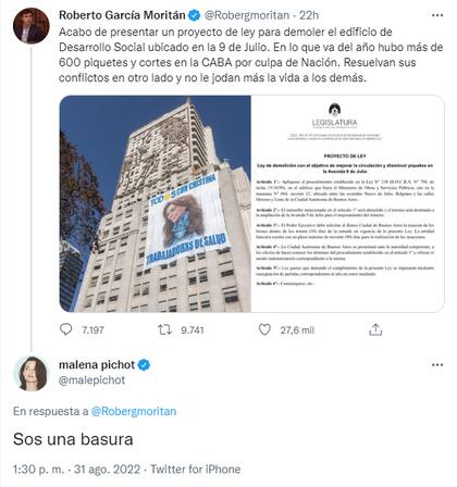 La crítica de Malena Pichot a Roberto García Moritán (Foto: Twitter)