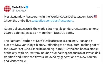 La crítica de Taste Atlas en X. (X TasteAtlas)