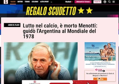 La crónica de la muerte de Menotti en La Gazetta dello Sport