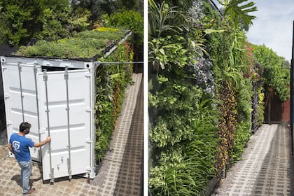 La cubierta verde y el jardín vertical regulan la temperatura dentro del container, tanto en verano como en invierno.