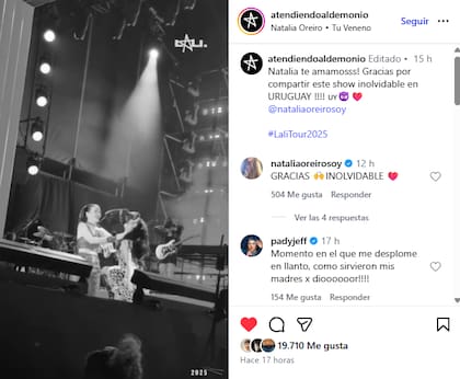 La cuenta de Instagram donde Lali le agradeció a Natalia y la respuesta de la actriz