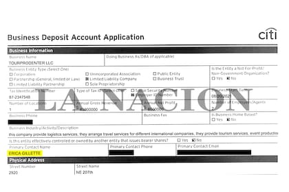 La cuenta de TourProdEnter en el City Bank con los datos de Erica Gillette.
