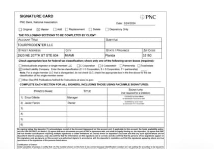 La cuenta del PNC Bank fue abierta por Javier Faroni y su mujer.