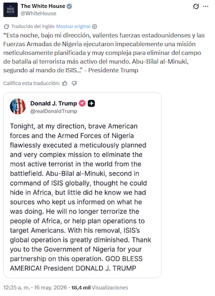 La cuenta en X de la Casa Blanca también se hizo eco del anuncio de Trump