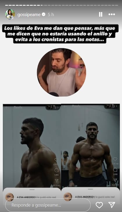 La cuenta Gossipeame publicó captura de unos "me gusta" que Evangelina habría dado a otro hombre en las redes (Foto: Instagram @gossipeame)