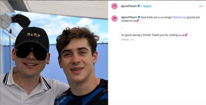 La cuenta oficial de Alpine reflejó con calidez la relación entre Bizarrap y Colapinto (Foto: Instagram @alpinef1team)