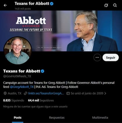 La cuenta oficial de campaña de Greg Abbott ahora figura bajo el nombre de "@GovHotWheels_TX"