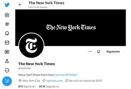 La cuenta oficial de The New York Times no tiene marca de verificación