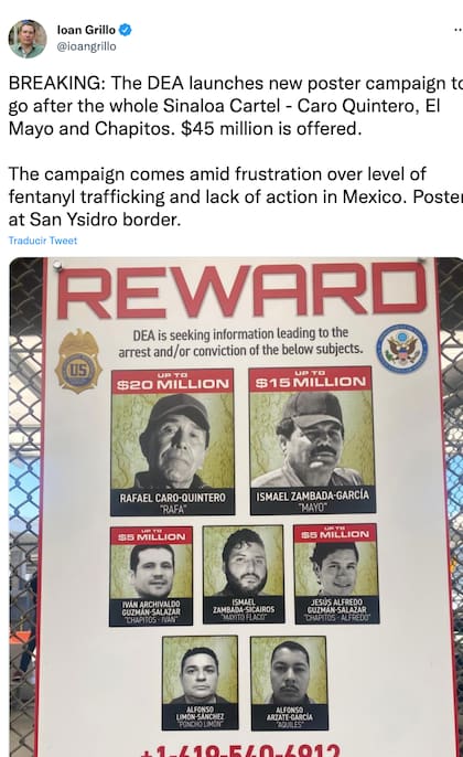 La DEA boletinó las caras y las recompensas que ofrece por los principales narcotraficantes del "Cartel de Sinaloa"