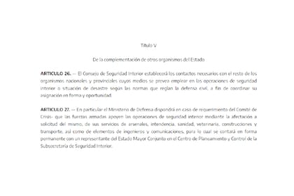 La decisión del Ejecutivo de movilizar las Fuerzas Armadas a Rosario está amparada por el artículo °27 de la ley de seguridad interior -Ley Nº 24.059-.