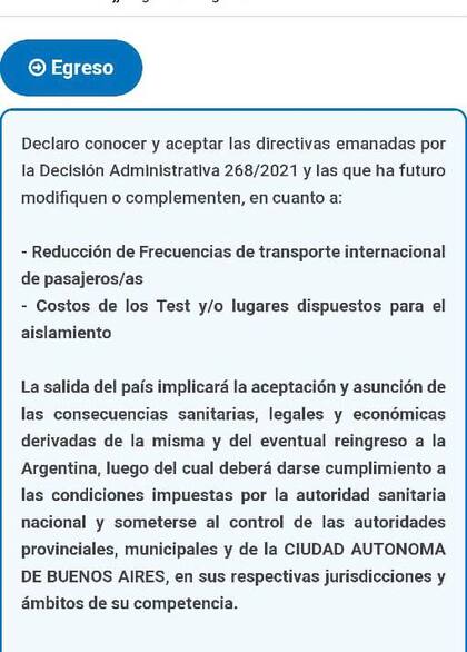 La Declaración Jurada que firmaron los pasajeros antes de salir del país