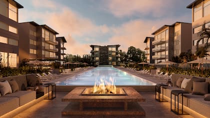 La decoración está inspirada en el espíritu del polo argentino y tiene una pileta de 100 metros de largo