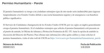 La definición de parole humanitario de la CBP