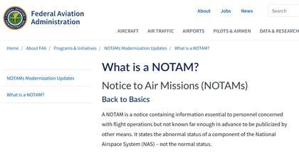 La definición del Sistema de Notificación a Misiones Aéreas de acuerdo con la FAA