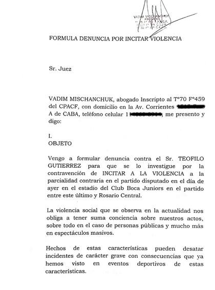 La denuncia contra Teo Gutiérrez