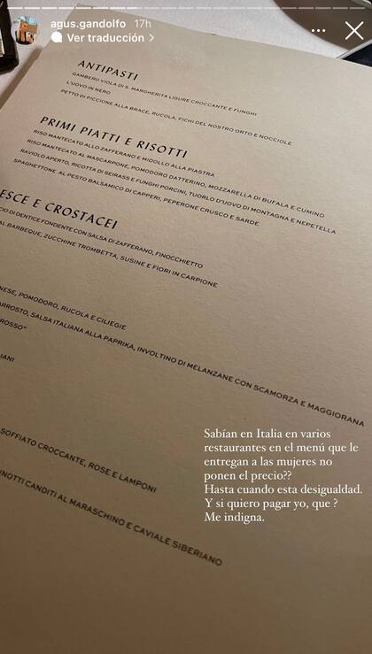La denuncia de Agustina Gandolfo sobre los restaurantes italianos