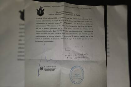 La denuncia que radicó el mismo Mario Negri tras cometer diversas infracciones de transito