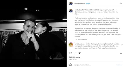 La despedida de Emilia, pareja de Paul en su cuenta de Instagram