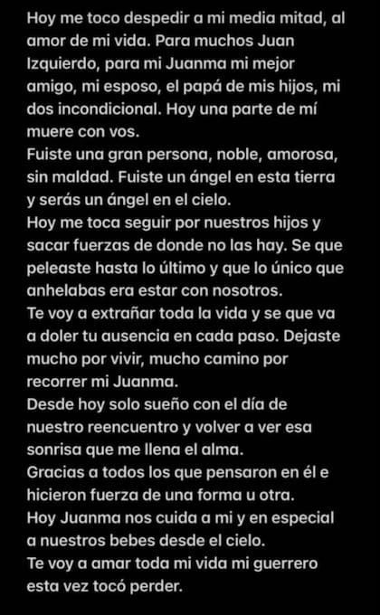 La despedida de la esposa de Juan Izquierdo.