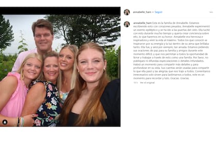 La despedida de la familia de Annabelle Ham en Instagram
