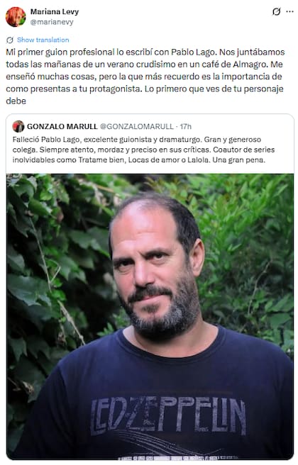 La despedida de Mariana Levy a Pablo Lago (X: @marianevy)